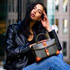 Contrast color retro small luggage style leather bag